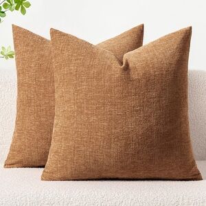 Miulee Set of Two Brown Throw Pillows 16x16 Soft Chenille Pillow Covers.